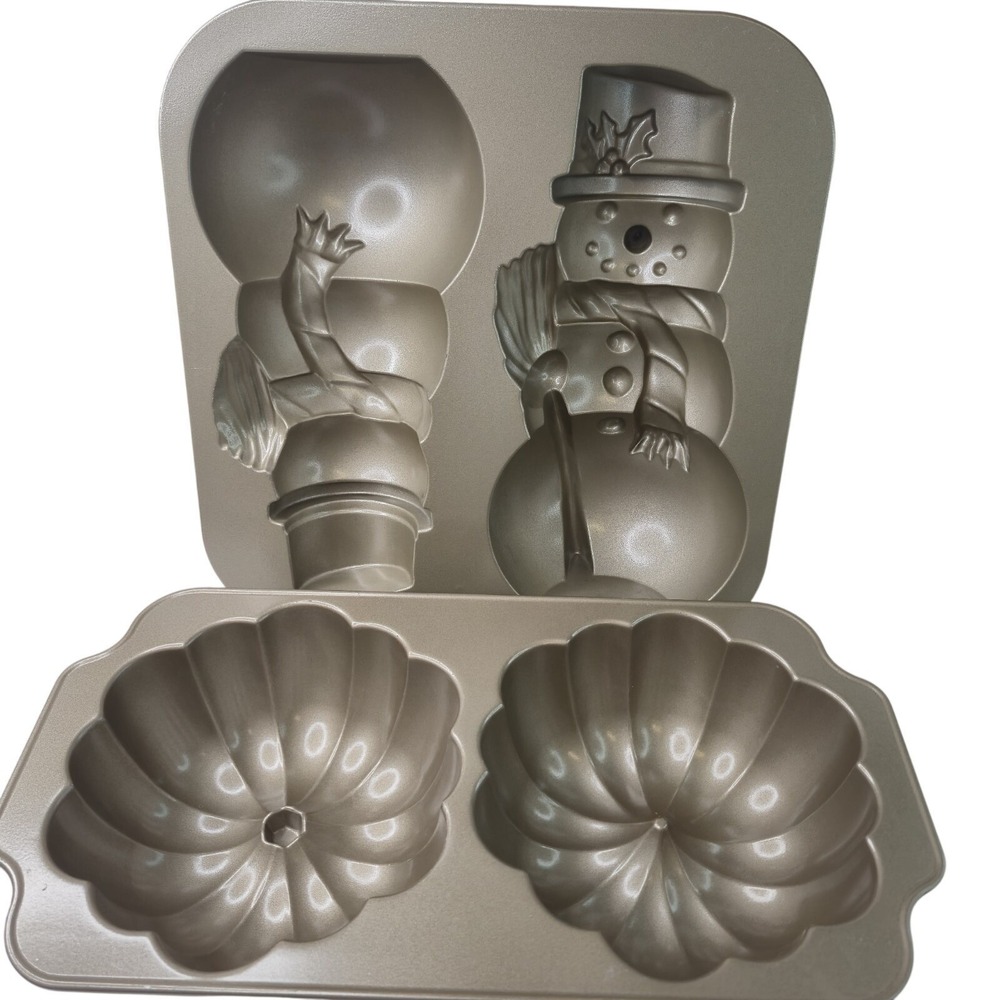 Williams Sonoma Nordic Ware 3D Snowman Pumpkin Cake Pans Baking New w/o box Read